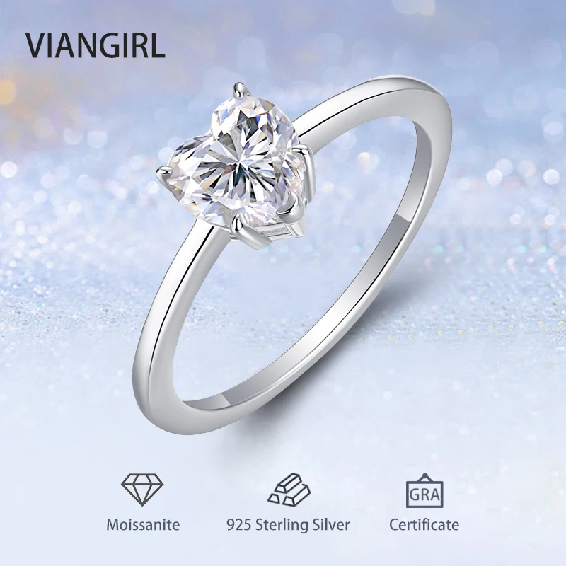 

1CT Heart Cut Moissanite Ring for Women Bride Wedding Party Jewelry S925 Sterling Silver Trendy Luxury Sparkling Diamond Rings