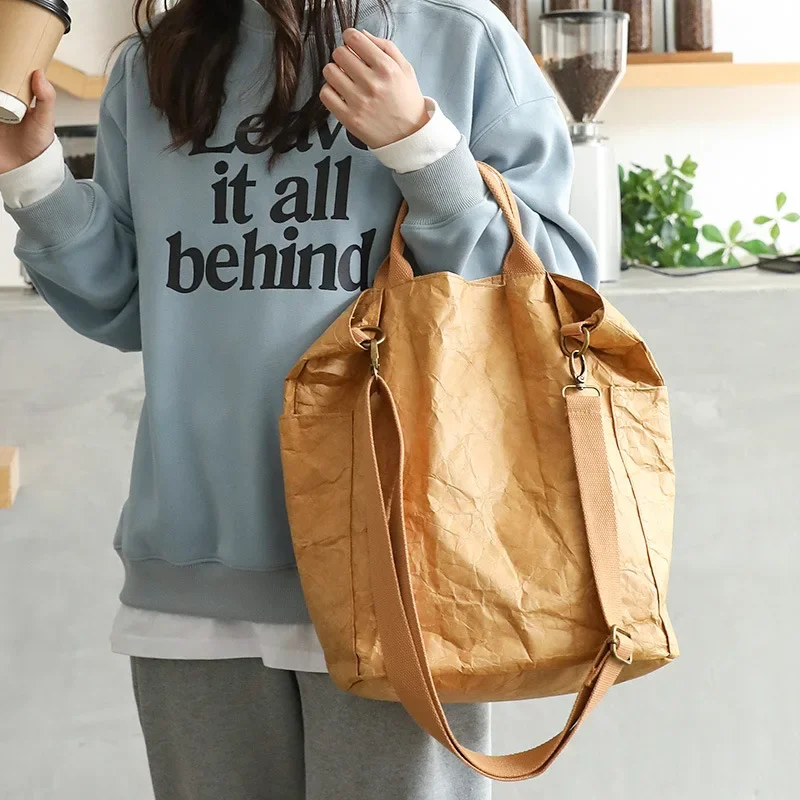 Eco Casual Retro Handbag, Fashion DuPont Paper Shoulder Bag, Washable Kraft Paper Waterproof Shoulder Women's Bag, Shippoing Bag