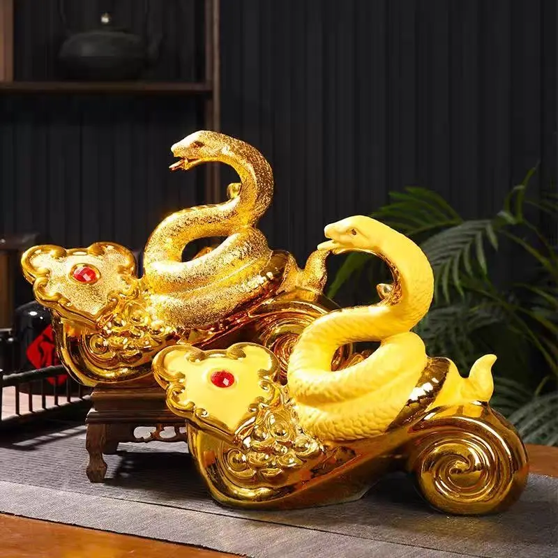 2025 Ceramic Household Wine Set 1.5kg Creative Gold-plated Ruyi Zodiac Snake Ornament Decoration