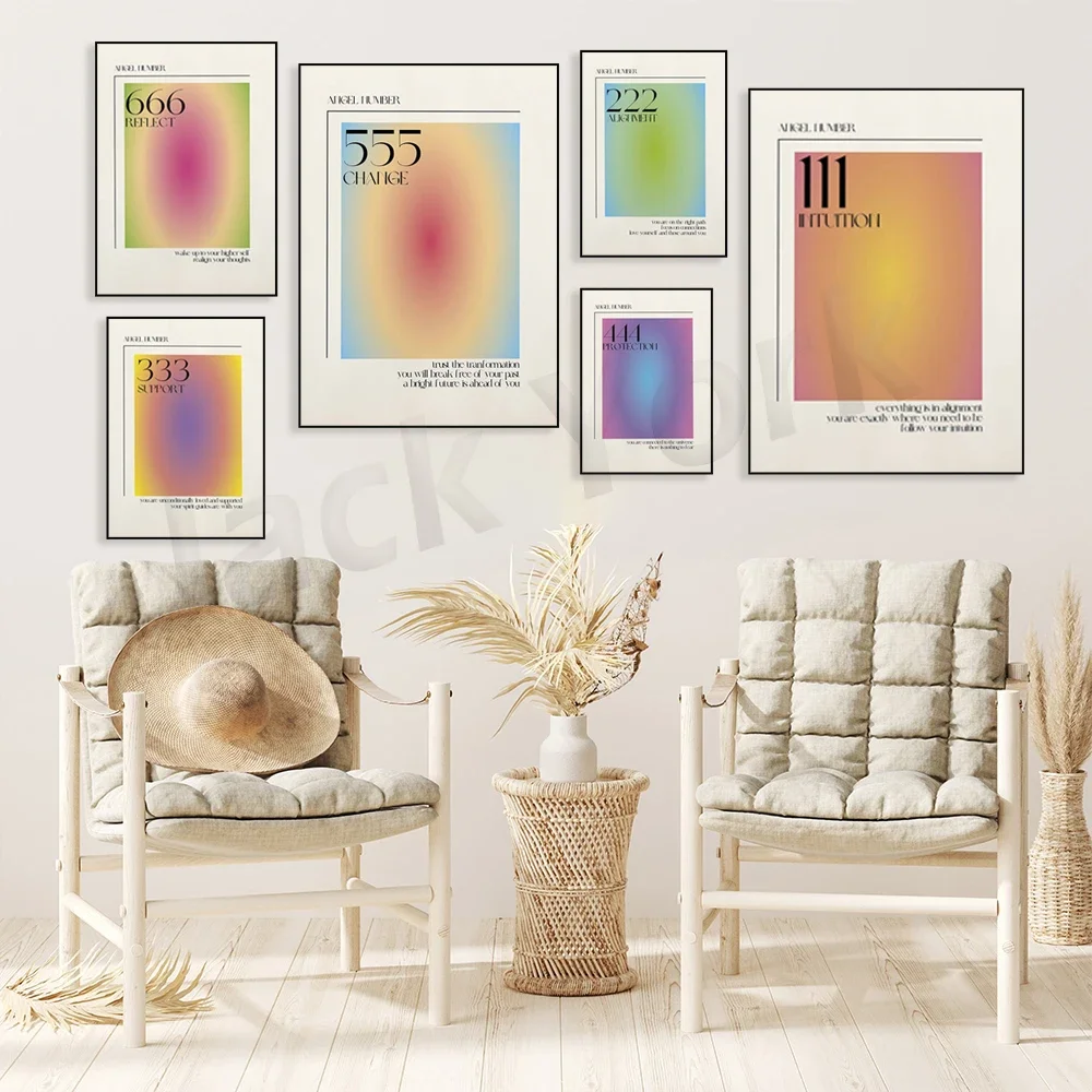 Angel Number  Numerology Wall Art Print - Colourful Aura Gradient Poster, Modern Spiritual Art, Intuition Print Series