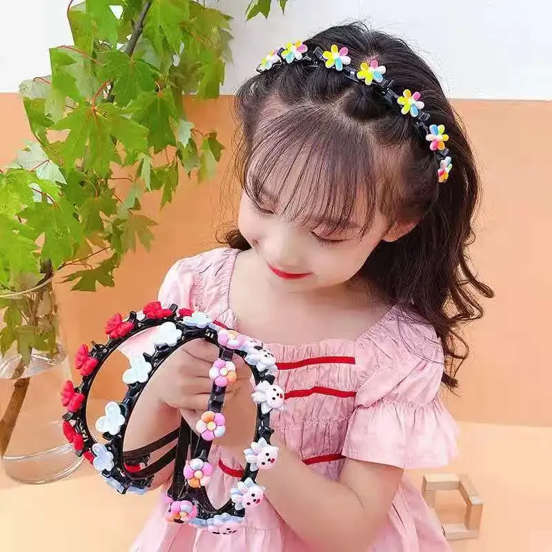 Hair Band Children\'s Flower Headband Bangs Clip Braided Hair Band Hairpin Pressure Princess Cute Hair Clamp with Tooth Anti-skid