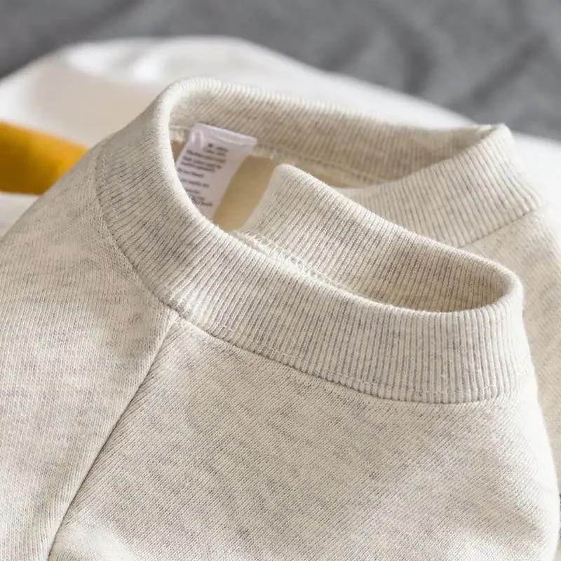 Autumn Heavyweight Cotton Round Neck Sweater Solid Loose Simple Sports Harajuku Top for Men and Women Pullover