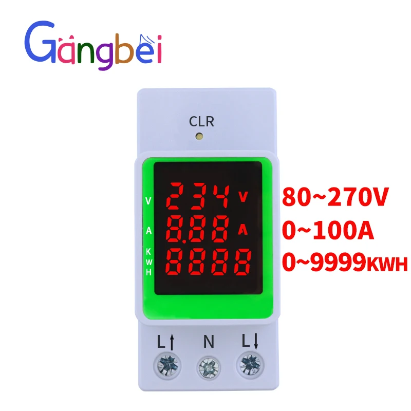 4IN1 GBDQA AC110V 220V 100A Voltage Current KWH Electric energy monitor meter VOLT AMP voltmeter ammeter Wattmeter din rail