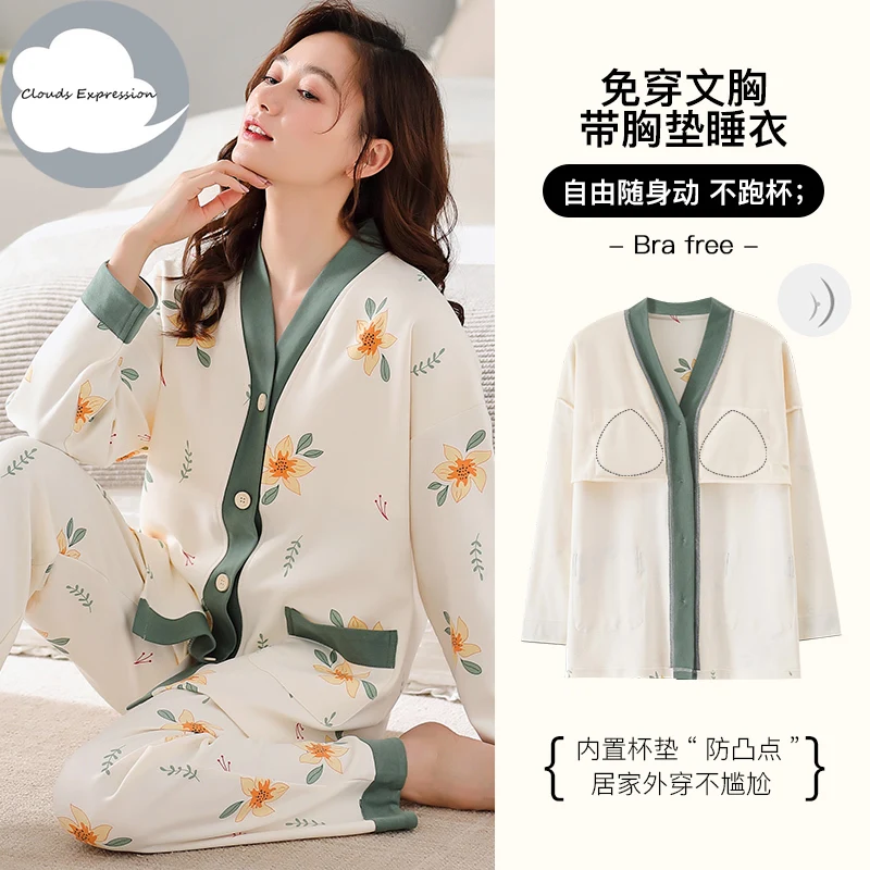 Spring Autumn 5XL Pajama Sets Bust-Padded Nightwear Knitted Pjs Plaid Sleepwear Elegant Women\'s Pajamas Lounge Home Pijama Mujer