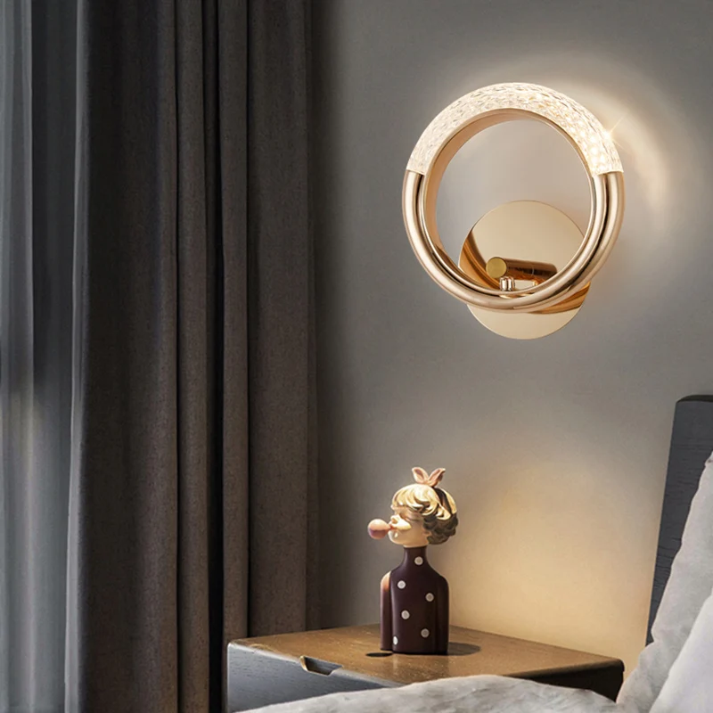 

Luxury Earring Ring Ring Wall Lamp Modern Simple Gold Living Room Background Wall Lamp Creative Bedroom Bedside Lamp 2022 NEW