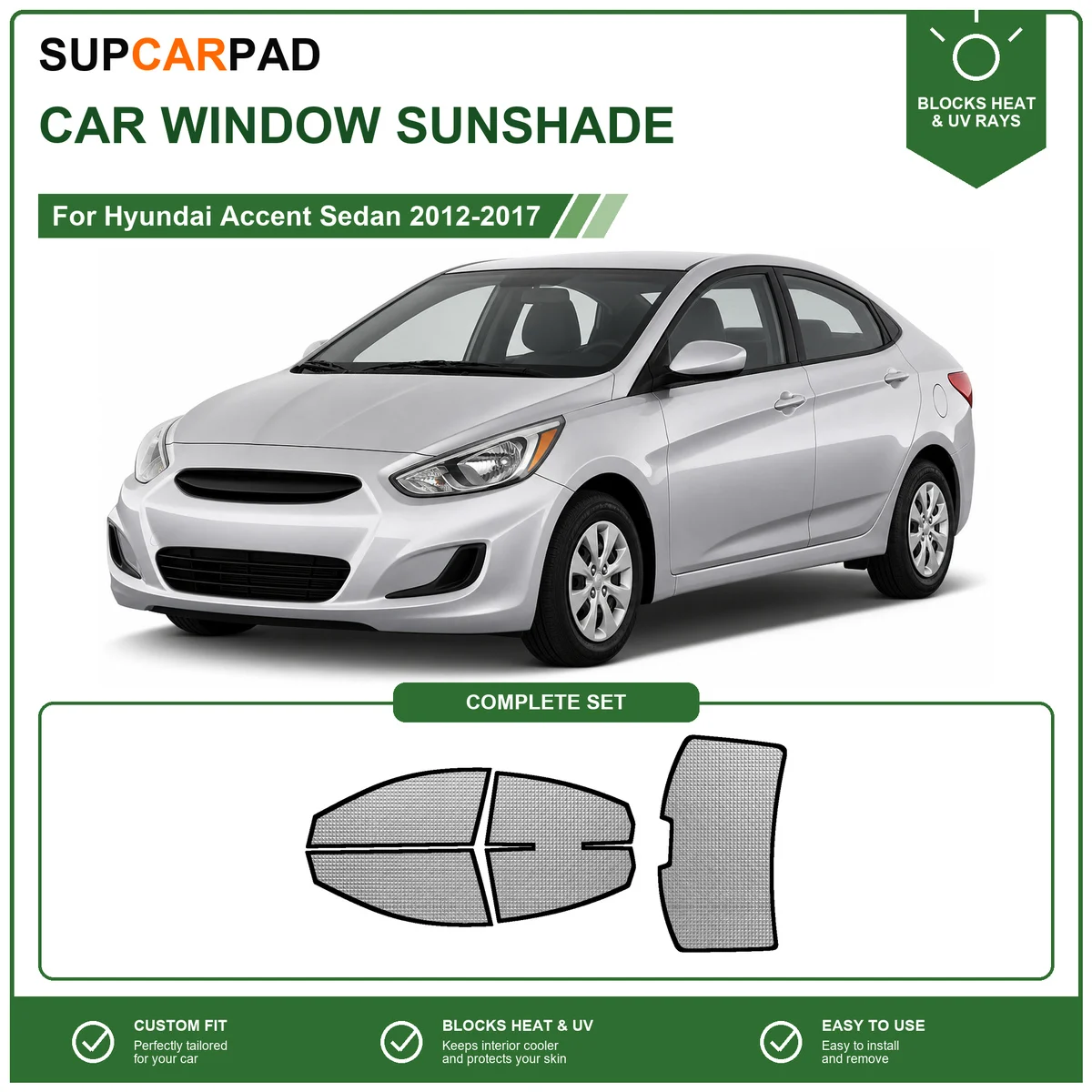 For Hyundai Accent Sedan 2012-2017 Full Set Car Window Sunshades UV Block Privacy Heat Insulated Foldable Car Curtain