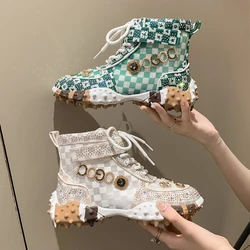 Sneakers Casual da donna stivali firmati di lusso strass Diamond High-Top scarpe con fondo spesso scarpe da ginnastica da Tennis femminili scarpe da passeggio