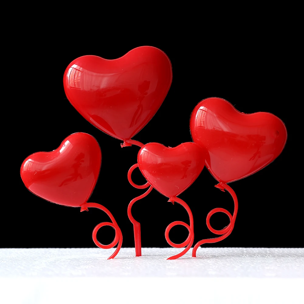 4pcs/lot Color Plastic Foldable Heart Love Balloon Cake Toppers Birthday Dessert Cake Decoration Cupcake Flag Wedding Love Gift