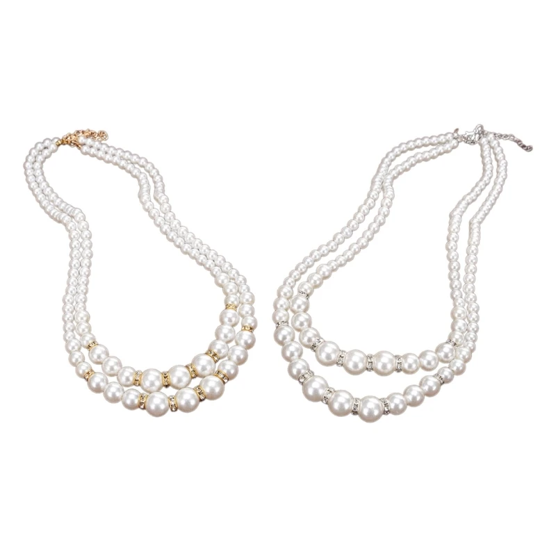 M2EA Double Layer Necklace Beads Necklaces Pearls Necklaces Women Pearls Neck Jewelry