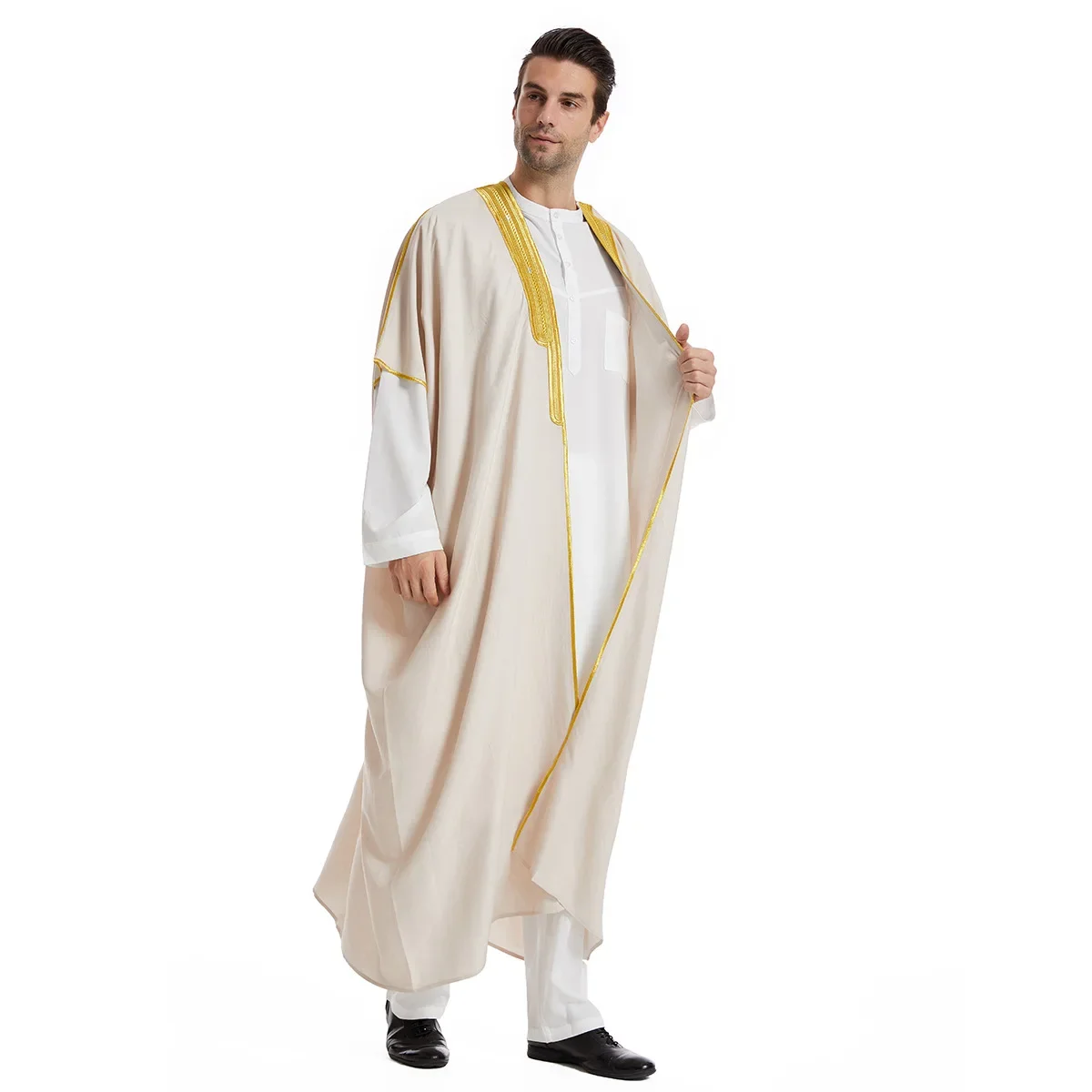 Eid Prayer Garment Jubba Thobe Men Open Abaya Kaftan Arabic Abaya Dubai IslamTurkey Ramadan Long Robe Muslim Fashion Clothing