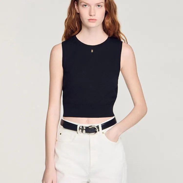 

MaSande Spring New Sle Women's Simple Metal Label Bla Cotton ort Knitted Vest French Sle Slim Fit Comfortable Knitted...