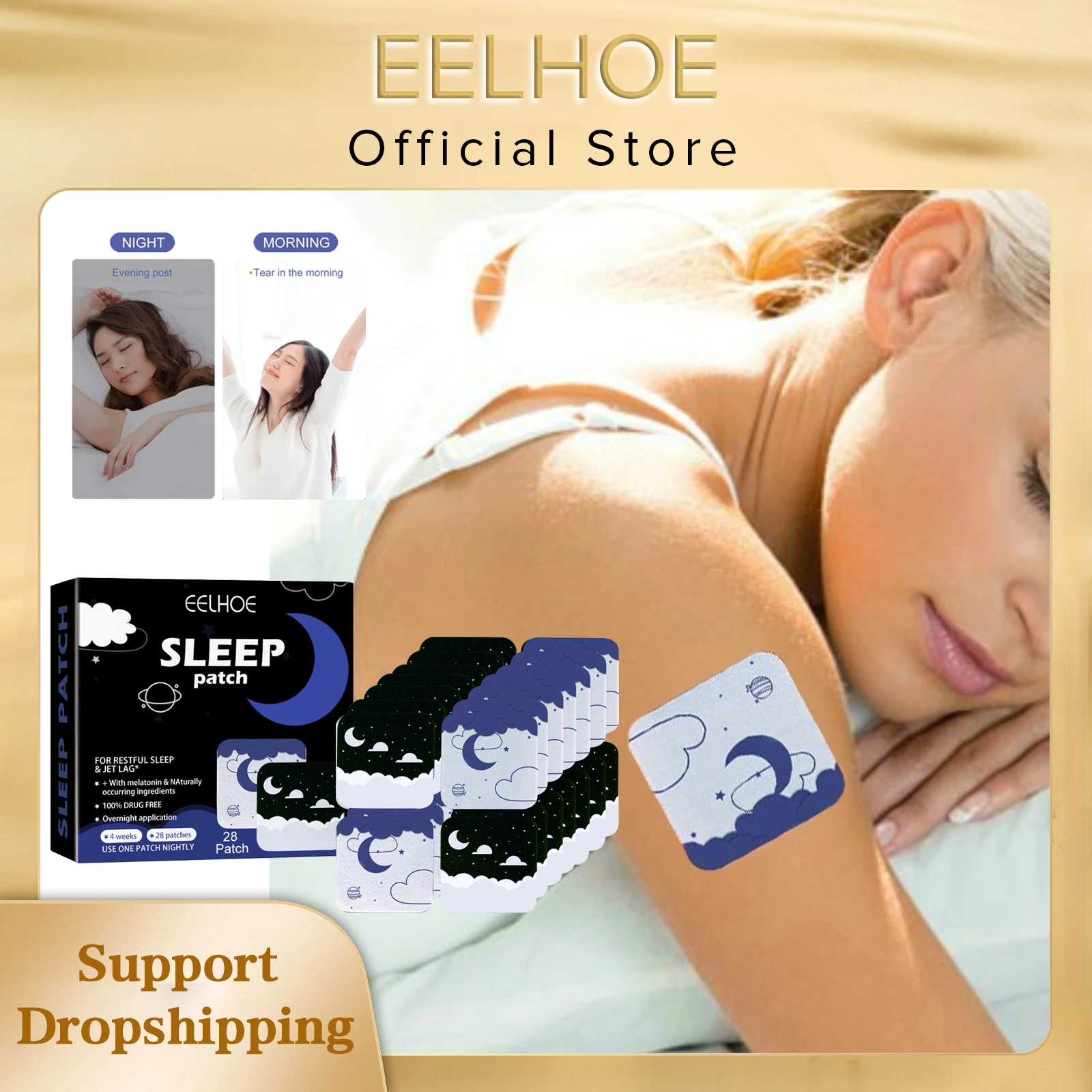 EELHOE Sleep Aid Patch Natural Herbal Relieve Fatigue Stress Anxiety Improve Insomnia Promote Sleeping Relax Artifact Stickers