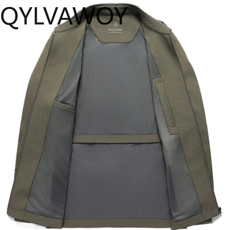 

QYLVAWOY Мужская куртка с лацканами, деловая повседневная верхняя одежда для среднего возраста, стильная, удобная, высококачественная, устойчивая к морщинам LJ2777