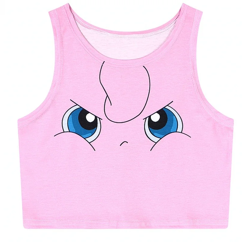 Pokemon potwory styl Harajuku krótki Top moda kobiety Cosplay kieszeń Jigglypuff Charmander podkoszulki seksowna krótka kamizelka bez rękawów