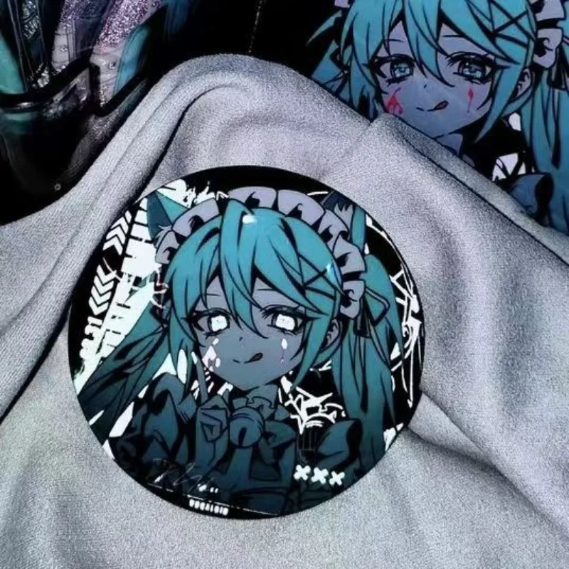 Hatsune Miku Badge 75mm Anime Peripherals Laser Badge Kid Cartoon Product Brooch Student Backpack Bag Clothing Accessories Decor