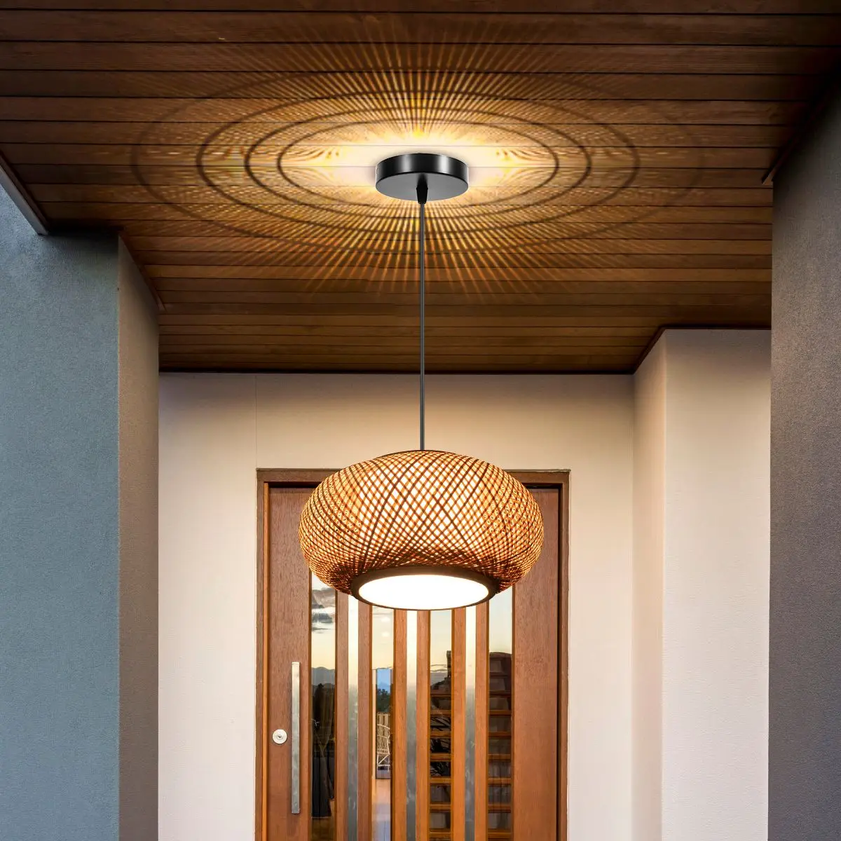 Bamboo Wicker Rattan Pendant Light Fixture Round Vintage Hanging Ceiling Lamp Art Asian Hanging Ceiling Lamp