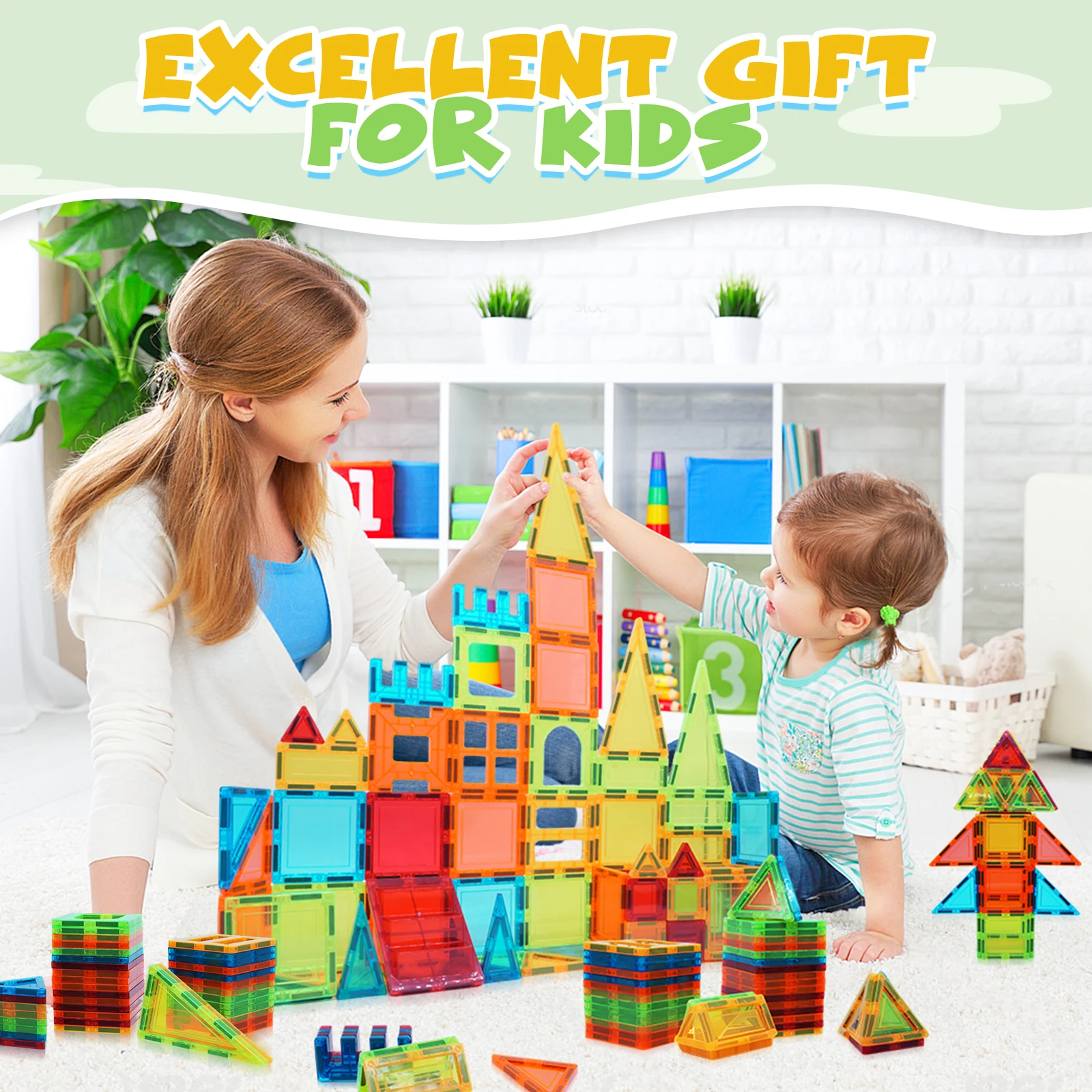 60 PCS Magnetic Tiles Building Set, Educational STEM Magnet Toys, Creative Construction Game for Boys Kids Toddlers Ages 3-9