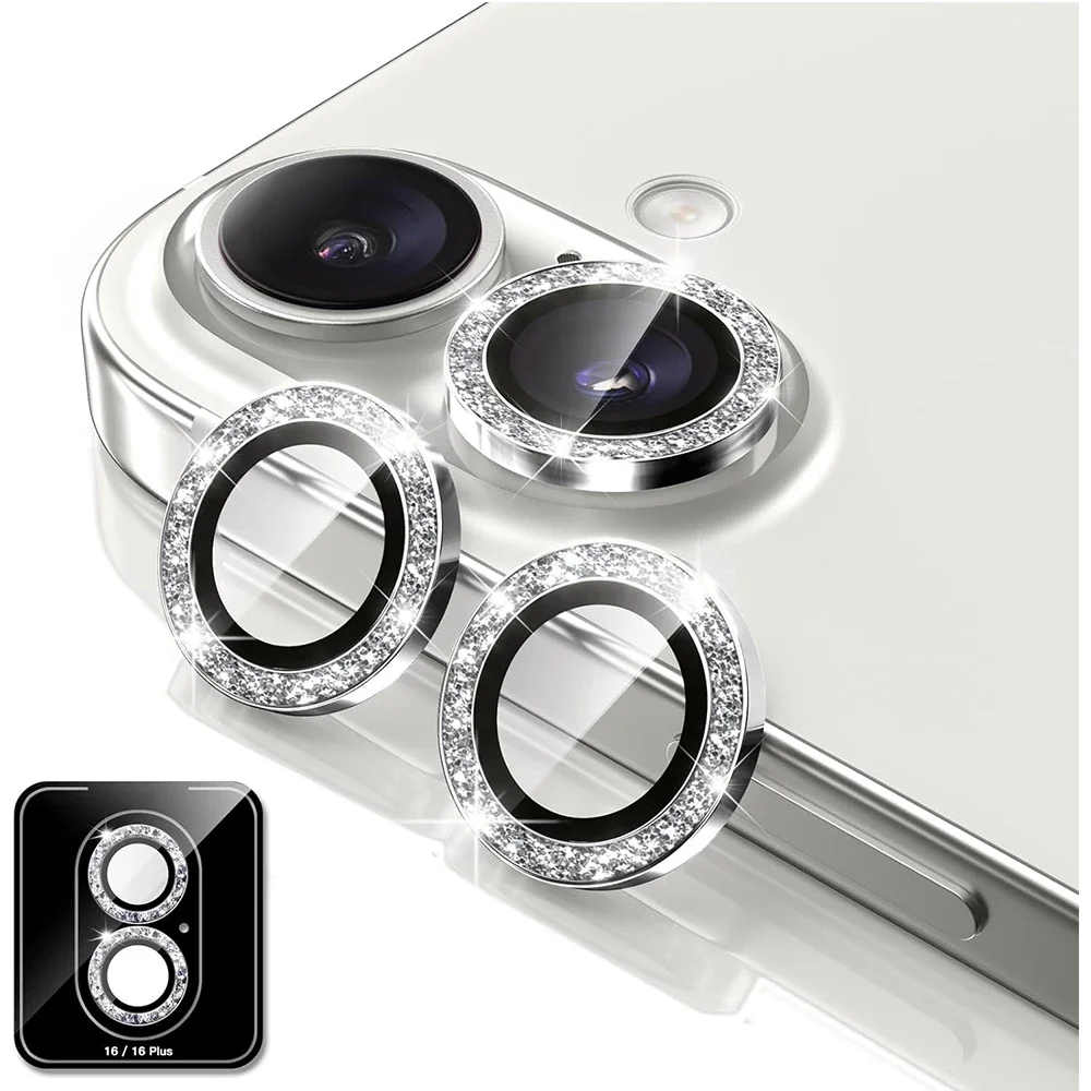 iPhone 17 Pro Max、Air 16 Pro Max、15 Plus、iPhone 16Plus、14、15、16ProMax用グリッターカメラレンズプロテクターカバー、スマホ保護