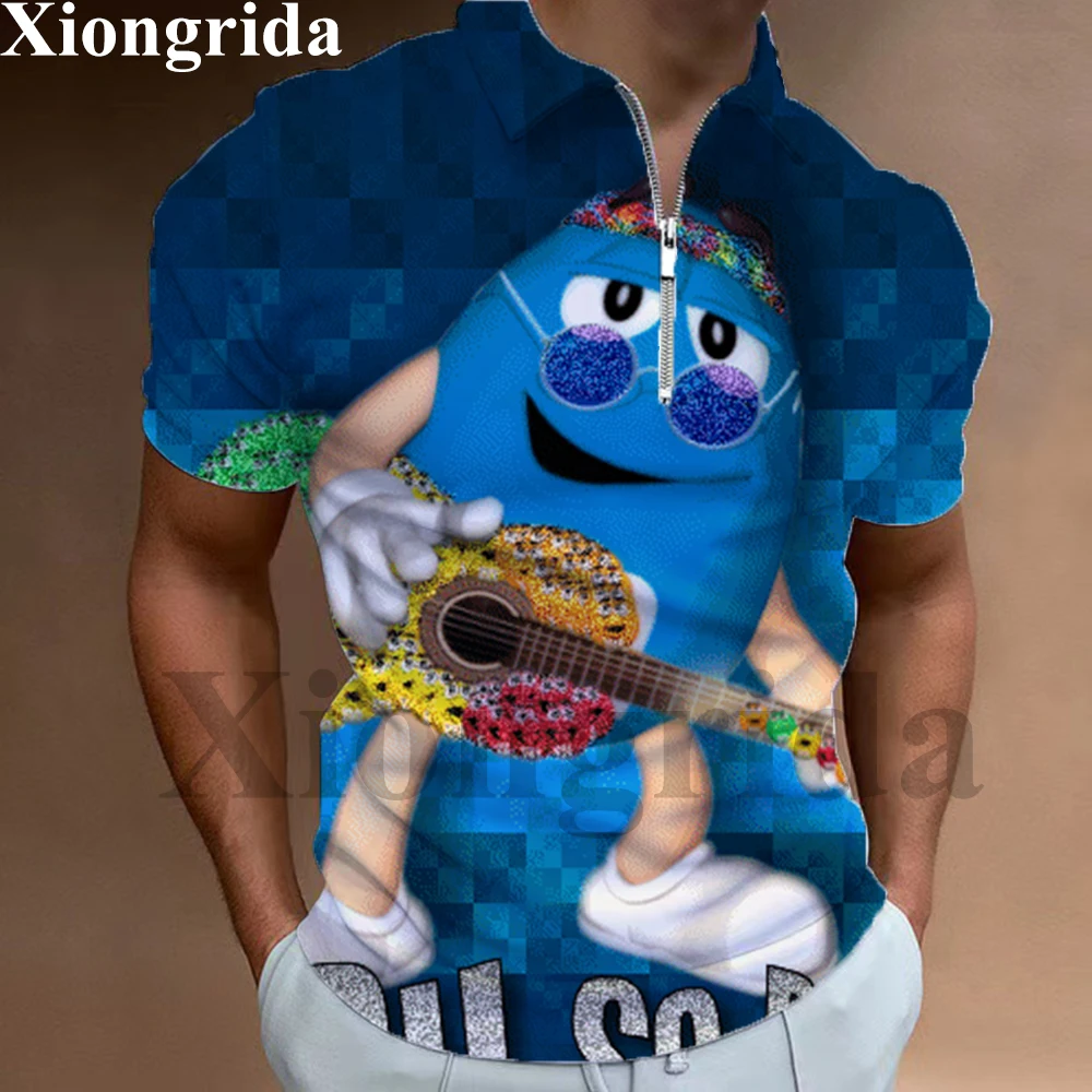 رجل البريدي الرقبة قمصان بولو مضحك الغذاء الحلوى طباعة بلايز رجالي 3D الشوكولاته الفول الجدة قصيرة الأكمام جولف قمصان بولو الصيف