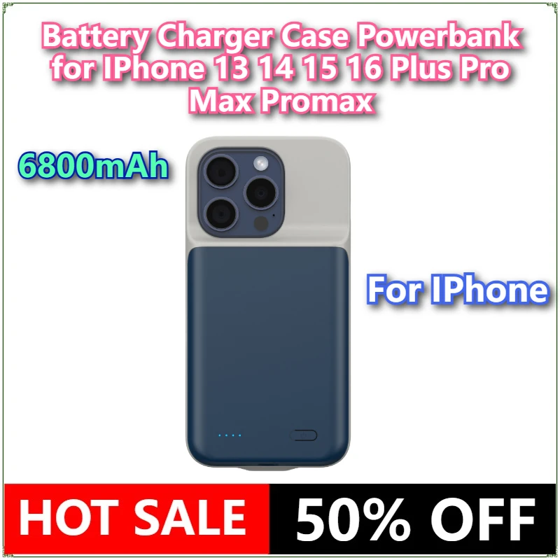 

6800mAh Battery Charger Case Powerbank for IPhone 13 14 15 16 Plus Pro Max Promax Backup External Phone Charging Power Bank