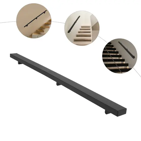 Stainless Steel Handrail,6/5/4/3FT 200lbs Black Rectangle Wall Mount Stair Railing Kit 8*4*183cm for Homes,Offices