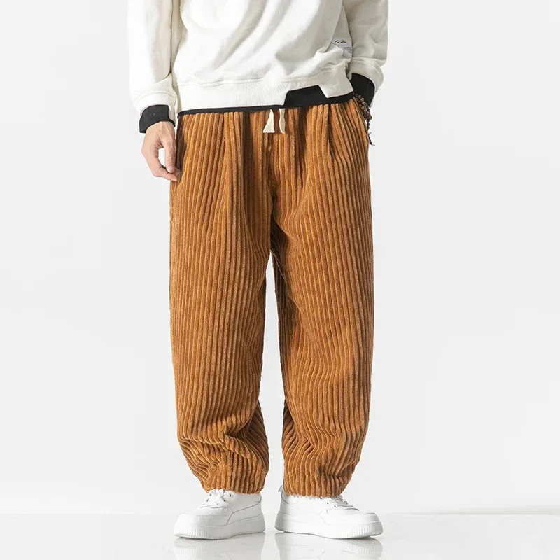 

Autumn Loose Corduroy Harem Pants Men Solid Color Casual Sweatpants Mens Hip Hop Trousers Fashion Drawstring Jogging Pants Man