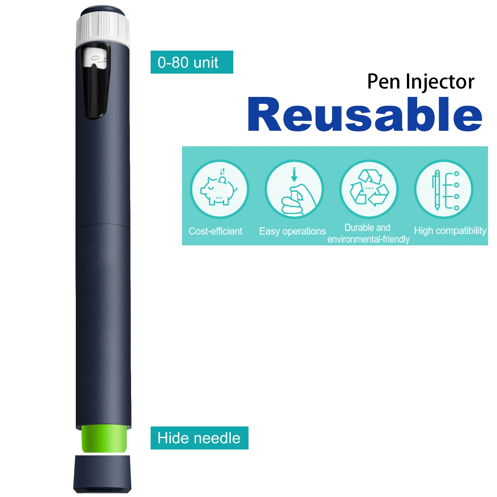 Personal Reusable Pen Injector, Portable 80 Units Insulin Pen/Pen Accessories