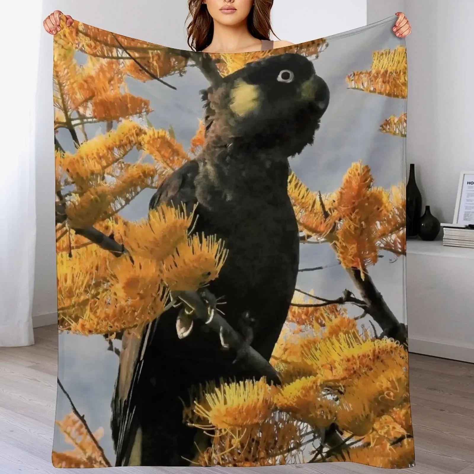 New Yellow Tail Black Cockatoo (4) Throw Blanket Thins Hairy halloween Shaggy Blankets