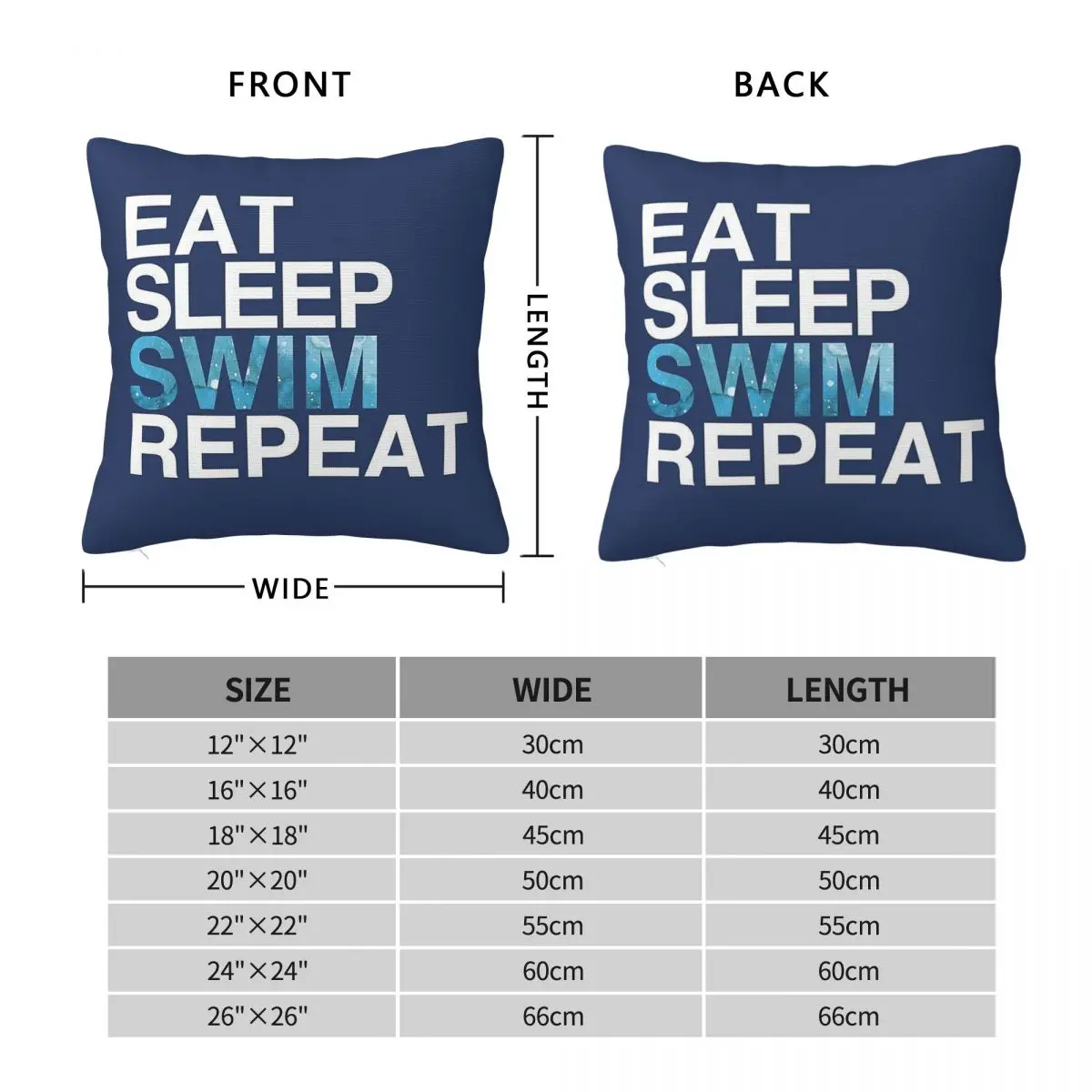 Eat Sleep Swim Repeat Square Pillowcase Polyester Linen Velvet Pattern Zip Decor Throw Pillow Case Sofa 18