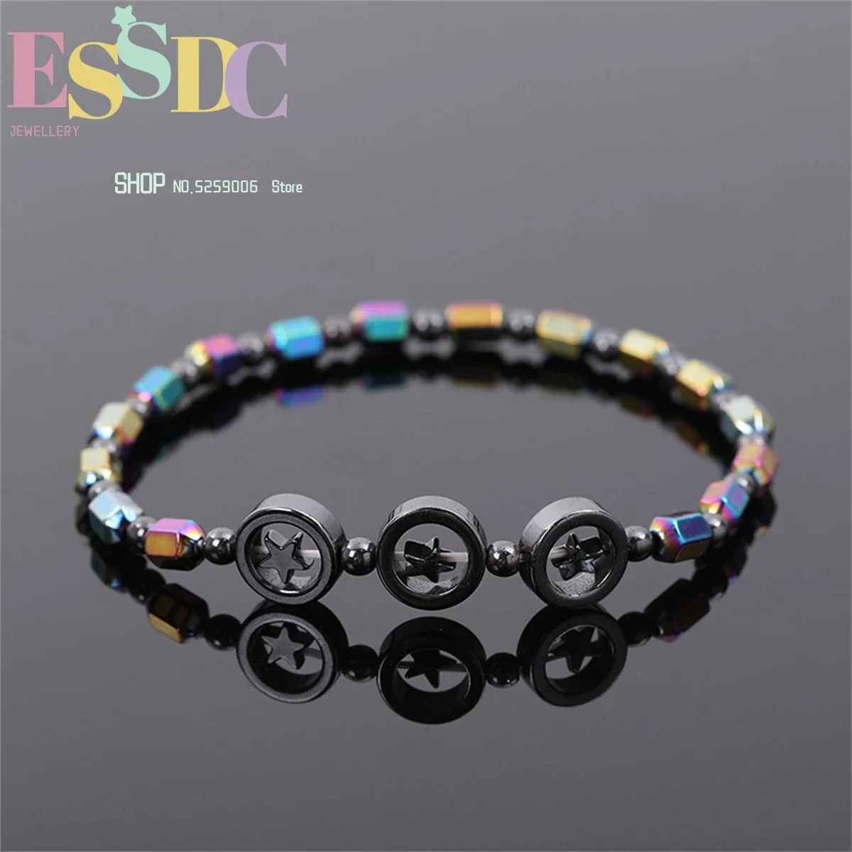 

Fashion Trend Ab Color Natural Black Stone Hollowed-Out Star Anklet Simple And Creative Handmade Beaded Elastic Single LoopCharm