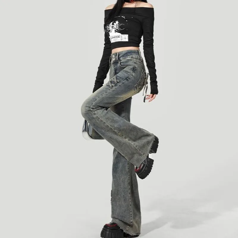 

Расклешенные джинсы с высокой талией в стиле ретро, женские весенне-летние эластичные брюки-подкова для новых девочек, модные женские джинсовые брюки 5XL