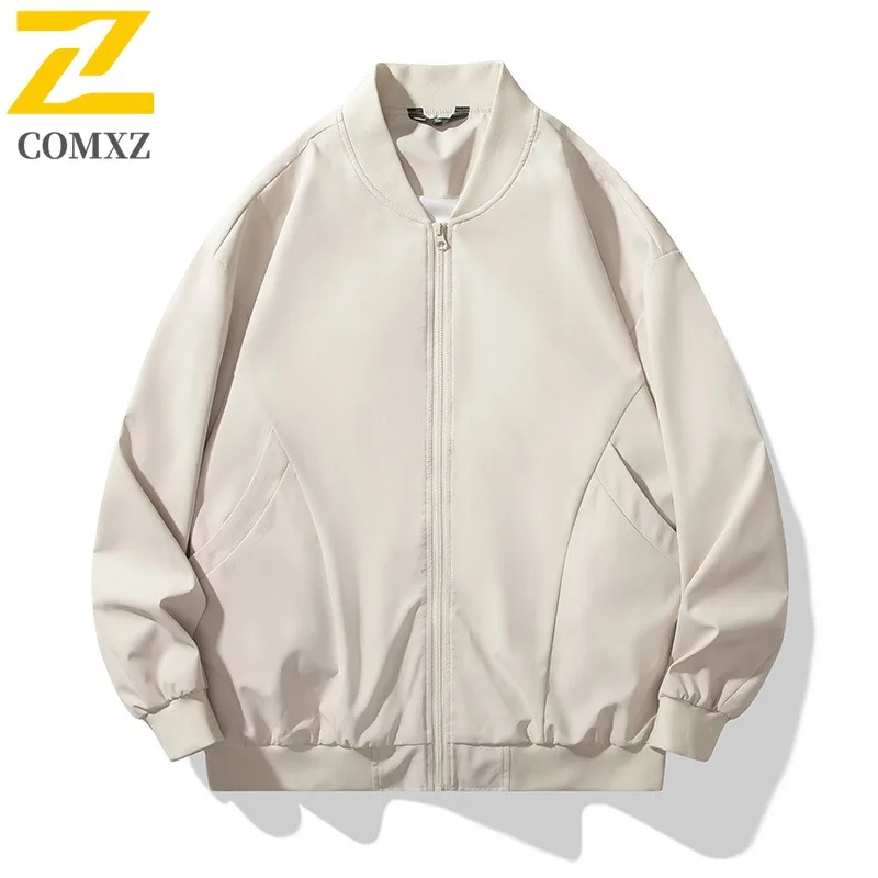 

COMXZ 2024 Mens Baseball Jacket Spring Autumn Trendy Loose Fit Casual Versatile classic Coat Workwear Lightweight Outerwear