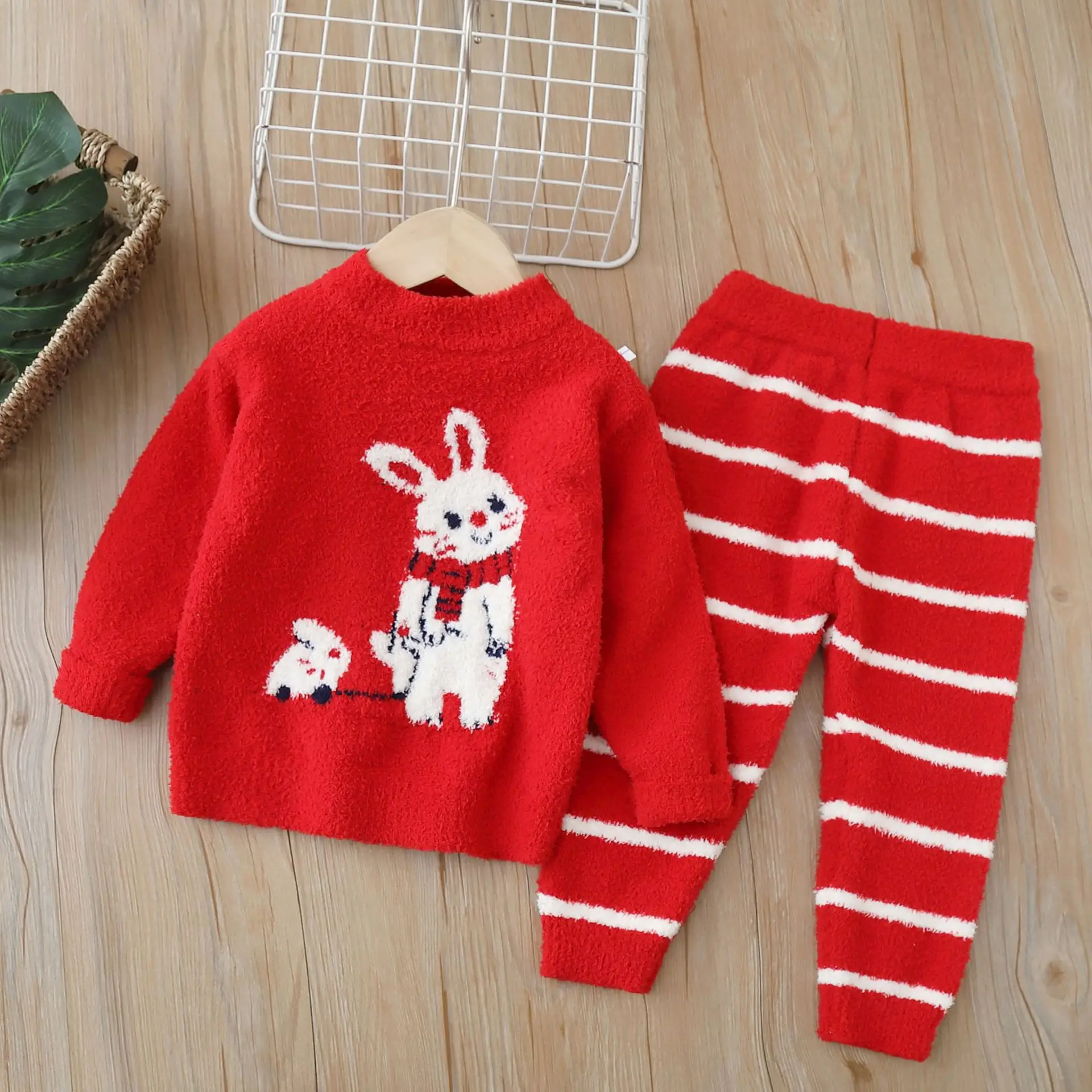 2026 Autumn And Winter Home Wear, Thickened children's pajamas, Coral Fleece Cute girls' Pajamas And Pajama Pants Set 0-3 Years
