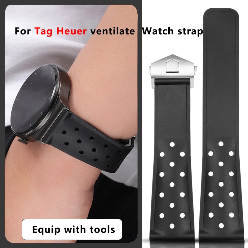 Moda esporte pulseira de relógio de borracha para tag heuer monaco carrera formula 1 pulseira 22mm masculino preto laranja azul silicone pulseira