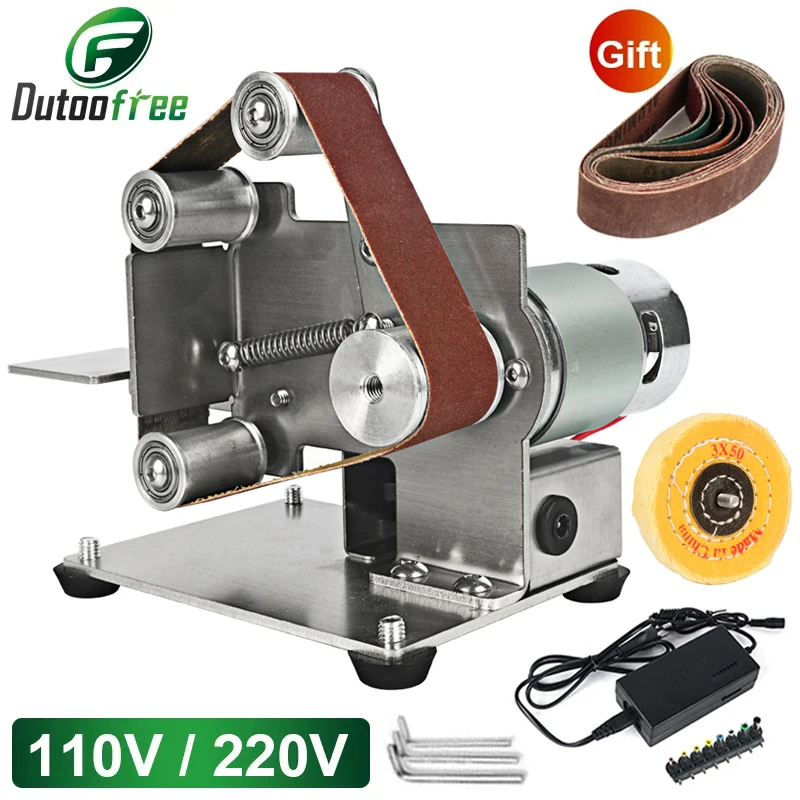 110V/220V Mini Electric Belt Sander Polishing Grinding Machine Cutter Edges Sharpener Multifunctional Grinder 7 Speed Adjustable