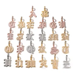 Hip Hop Micro Paved 5A+ Cubic Zirconia Bling Iced Out Old English Single CZ Letter Pendants Necklace for Men Rapper Jewelry