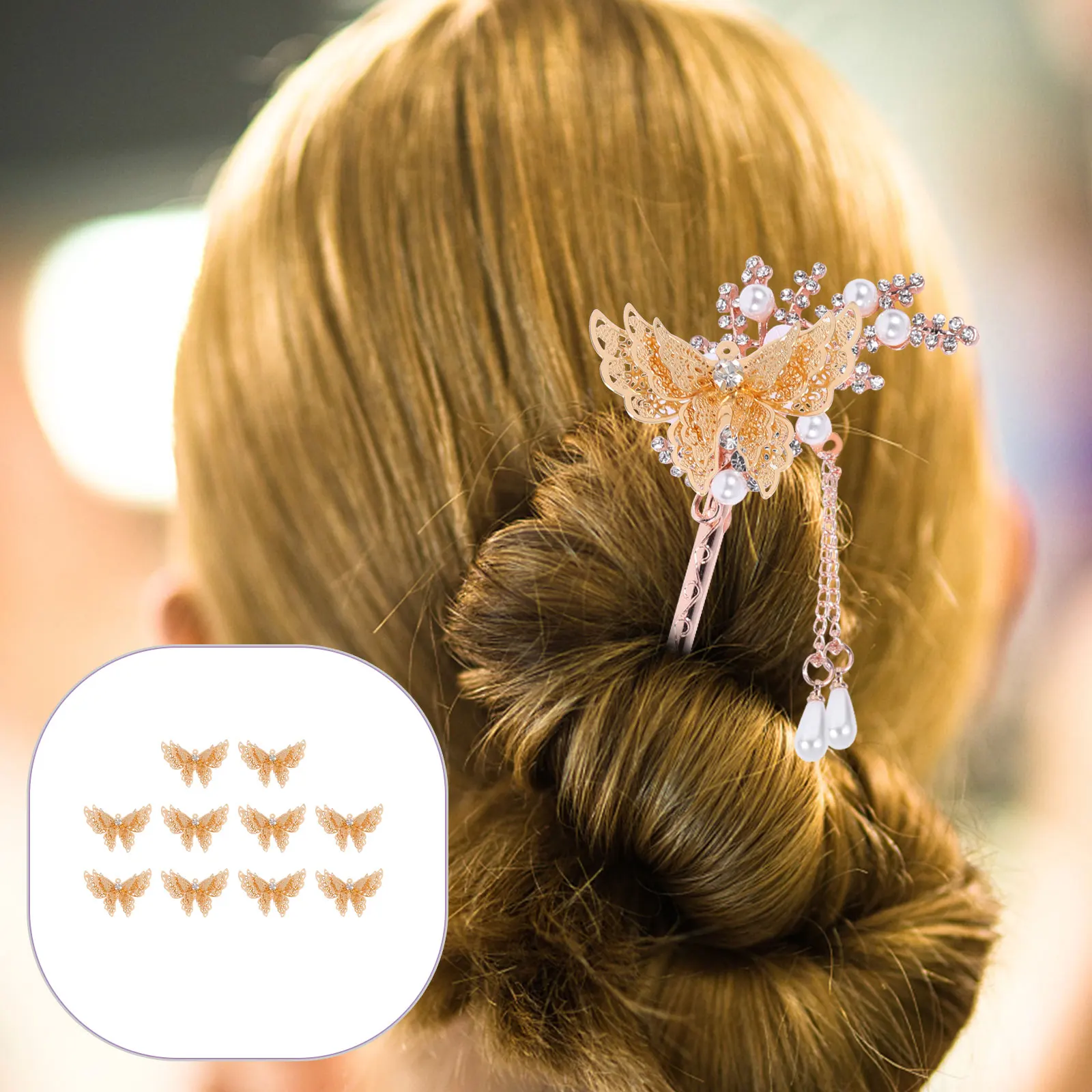 

10 Pcs Butterfly Hairpin Accessories Craft Supplies Beautiful DIY Decorations Copper Crystal Retro Shape Compatibility Hair