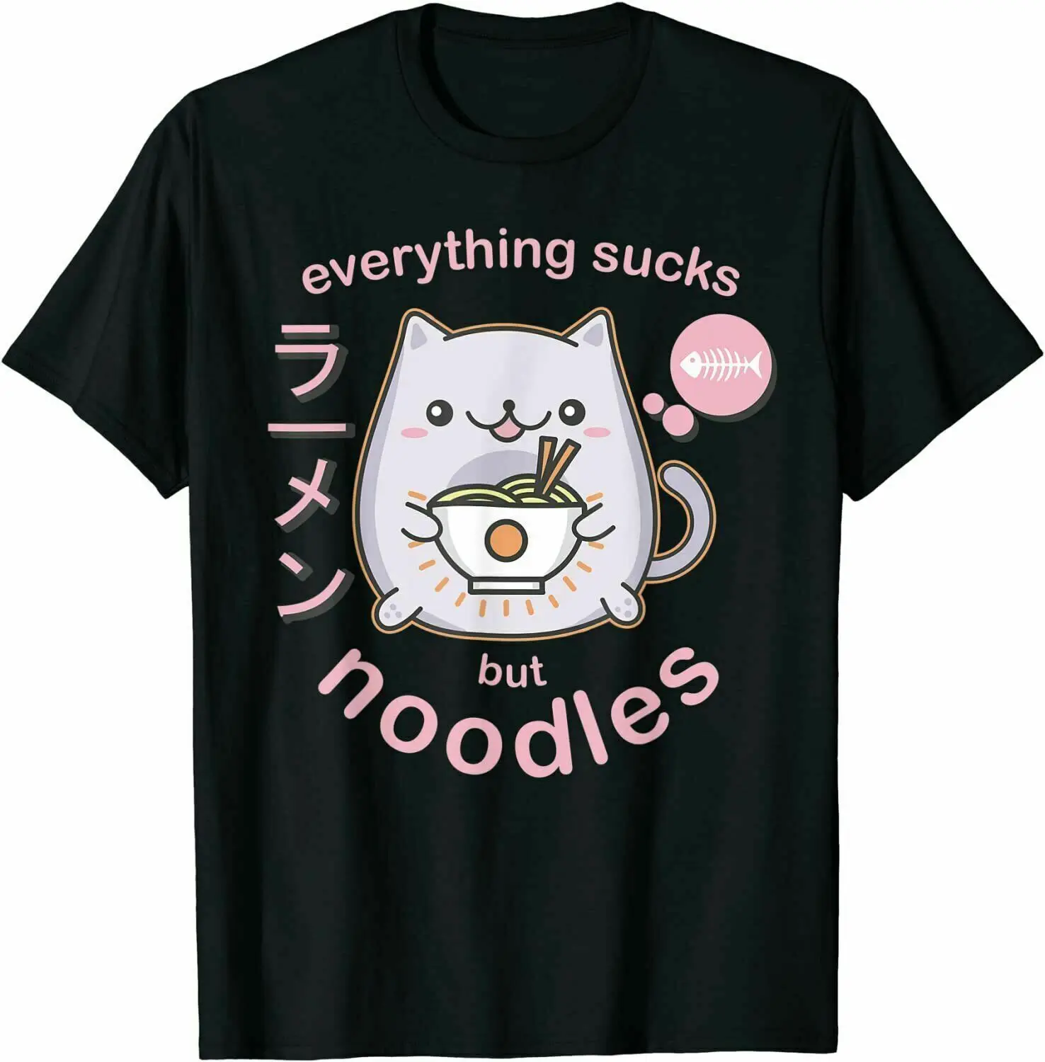 Pastel Goth Ramen Noodle Cat T-Shirt - Anime Kawaii T-Shirt Funny Gift