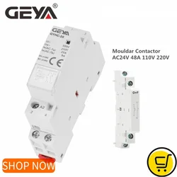 GEYA GYHC Contactor doméstico de Riel Din, AC24V, 48V, 110V, 220V, 2P, 25A, 2NC, 2NO, 1NO1NC, 50/60Hz