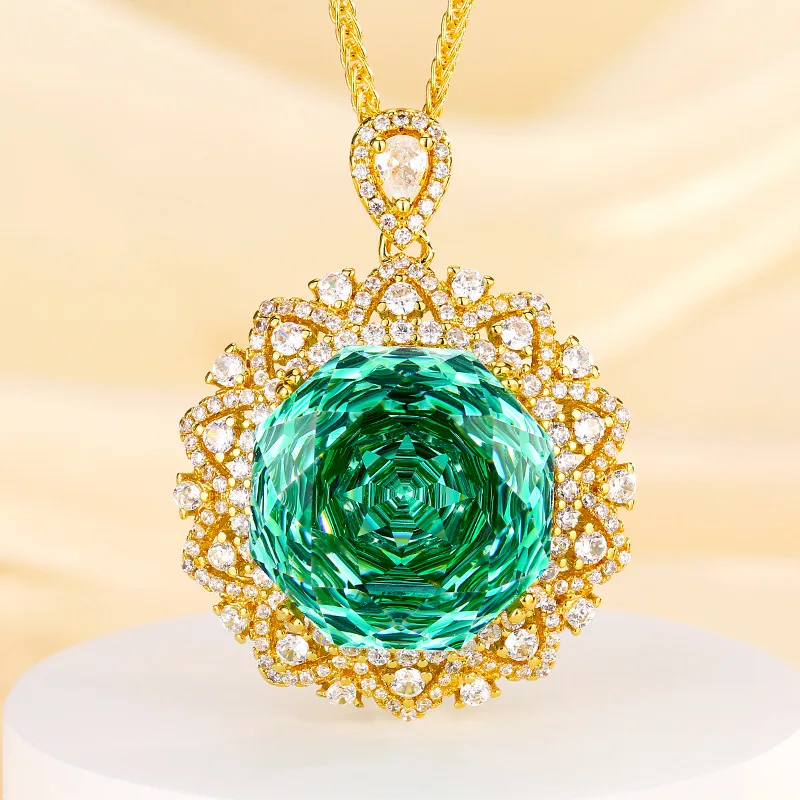 

Jewelry with copper base, -plated, rose cut Paraiba green vintage gold pendant, main stone 18mm