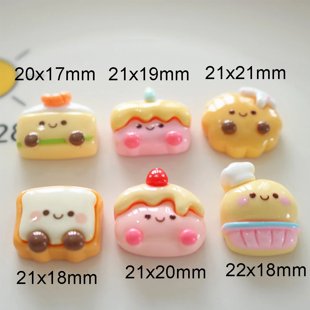 10PCS Shiny Smiling Face Bread Series Resin Flatback Cabochons For Hairpin Scrapbooking DIY Jewelry Craft Decoration Accessories