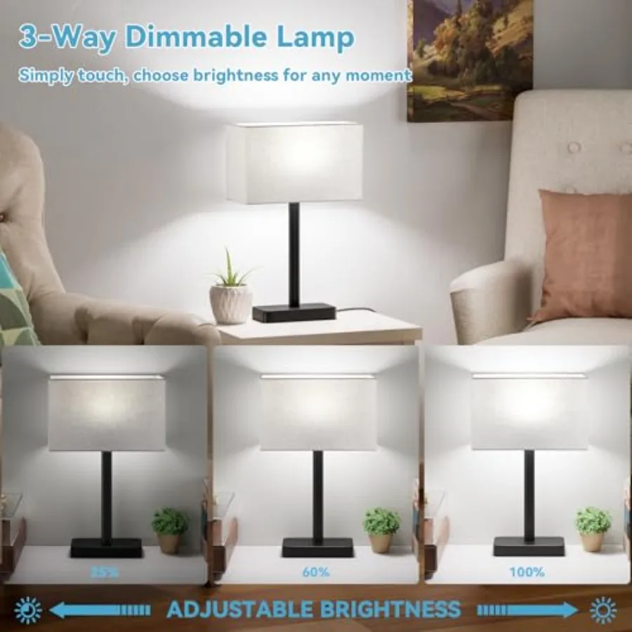 Touch Lamps for Bedroom - 3-Way Dimmable Bedside Lamps Set of 2 with USB C+A, Grey Modern Table Lamp for Night Stands, Desk Lam view 2