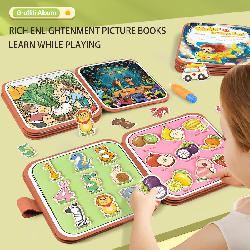 2-w-1 Książeczka do rysowania wodą dla dzieci i książeczka z kartkami do odrywania: Rysuj wodą, kreatywny prezent-zabawka do malowania dla niemowląt