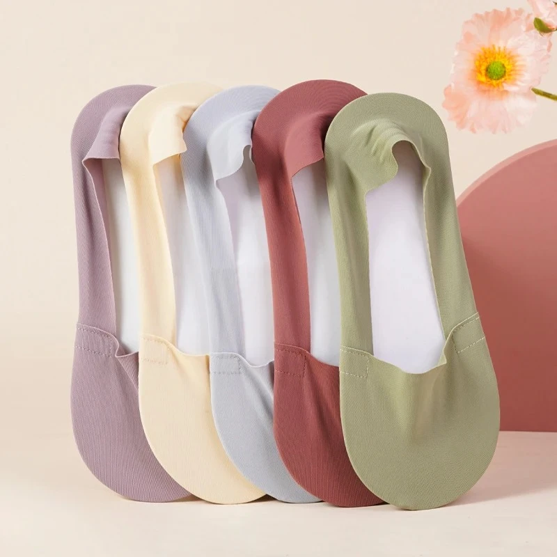 1 Pairs Women's Cotton Boat Socks Summer Thin Breathable No Show Socks with Silicone Anti-Slip Sole for Slippers & Shoes