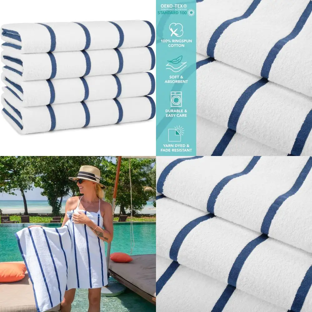 

Набор плюшевых быстросохнущих хлопковых полотенец в полоску — 4 шт. белых махровых полотенца для плавания в бассейне и использования в жаркой погоду