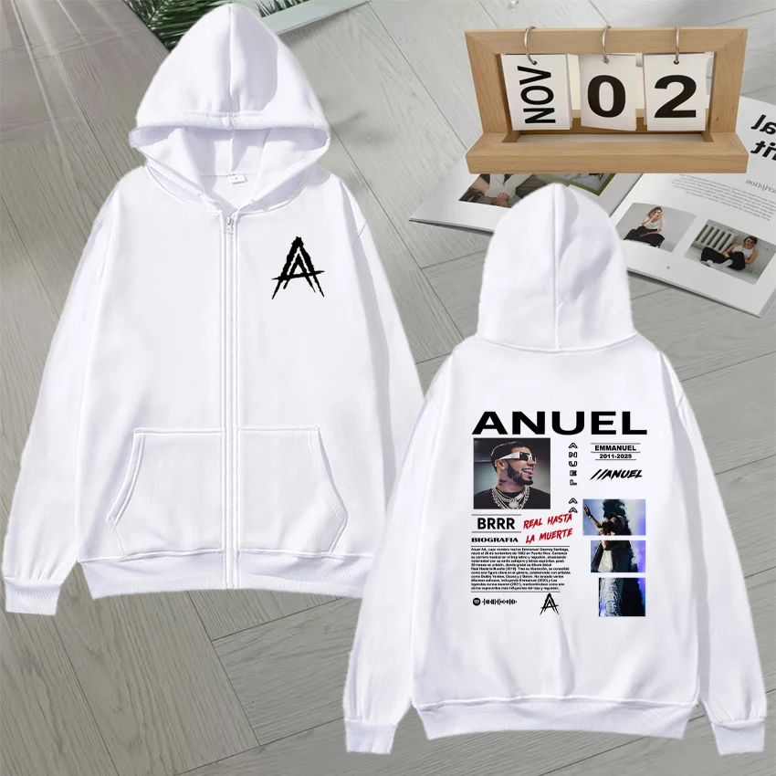 High Quality Zipper Hoodie Rapper Anuel AA Graphic  Double Sided Print Album Fleece Zip Up Sweatshirt Men Women Pullover Unisex