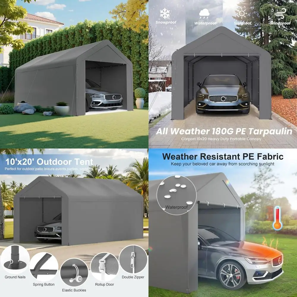 

carport 10x20 heavy duty portable garage w/removable sidewalls & roll-up door car canopy party tents waterproof uv resistant all