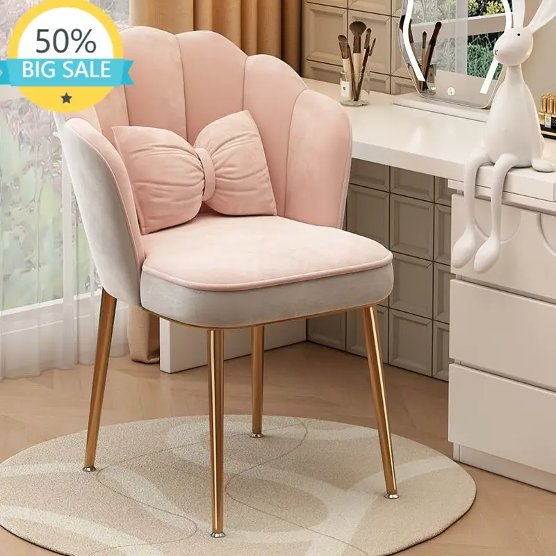Cute Luxury Vanity Chair With Velvet Upholstery, Shell-Shaped Backrest Chair For Bedroom, Dressing Table, Living Room
