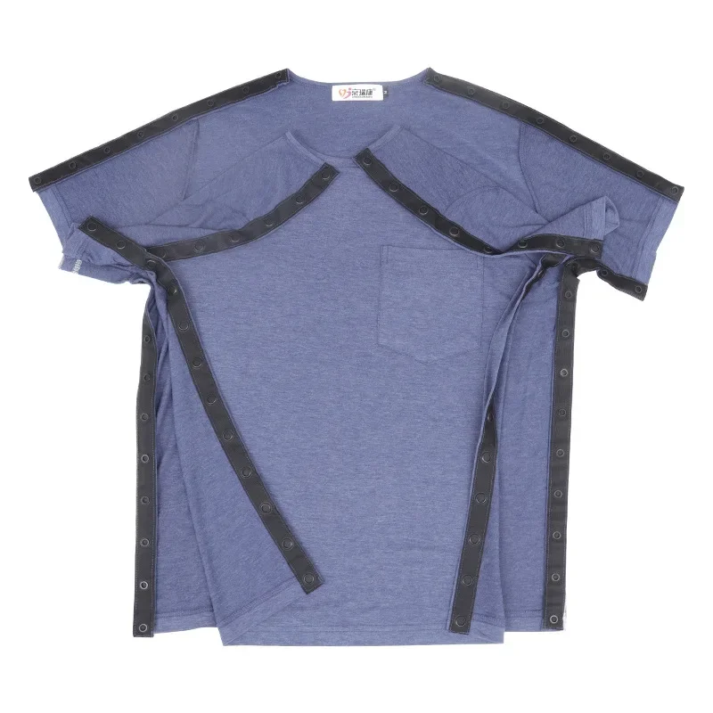 Camiseta de paciente estilo botón de despegue fácil de usar, acupuntura posoperatoria, PICC, ropa de cuidado para ancianos postrados en cama para fracturas de brazos