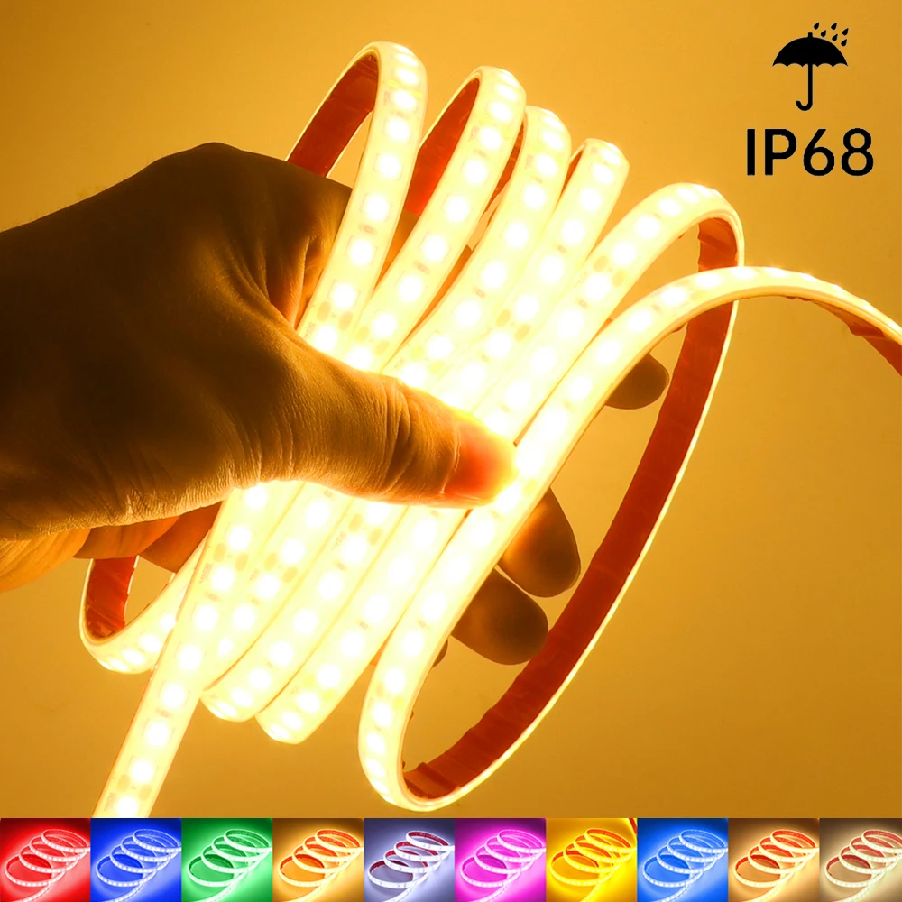 12V 24V IP68 LED Strip Waterproof 2835 120LEDs/m Flexible Tape 9 Colors Adhesive LED Light for Swimming Pool Outdoor Decor Lamp